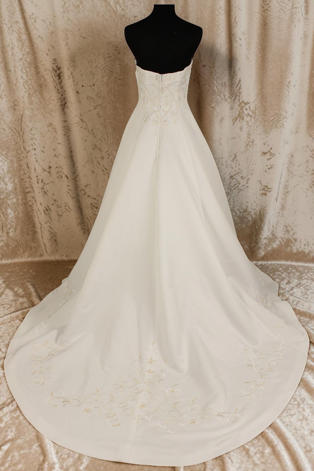 White/Café Embroidered A-Line Wedding Gown