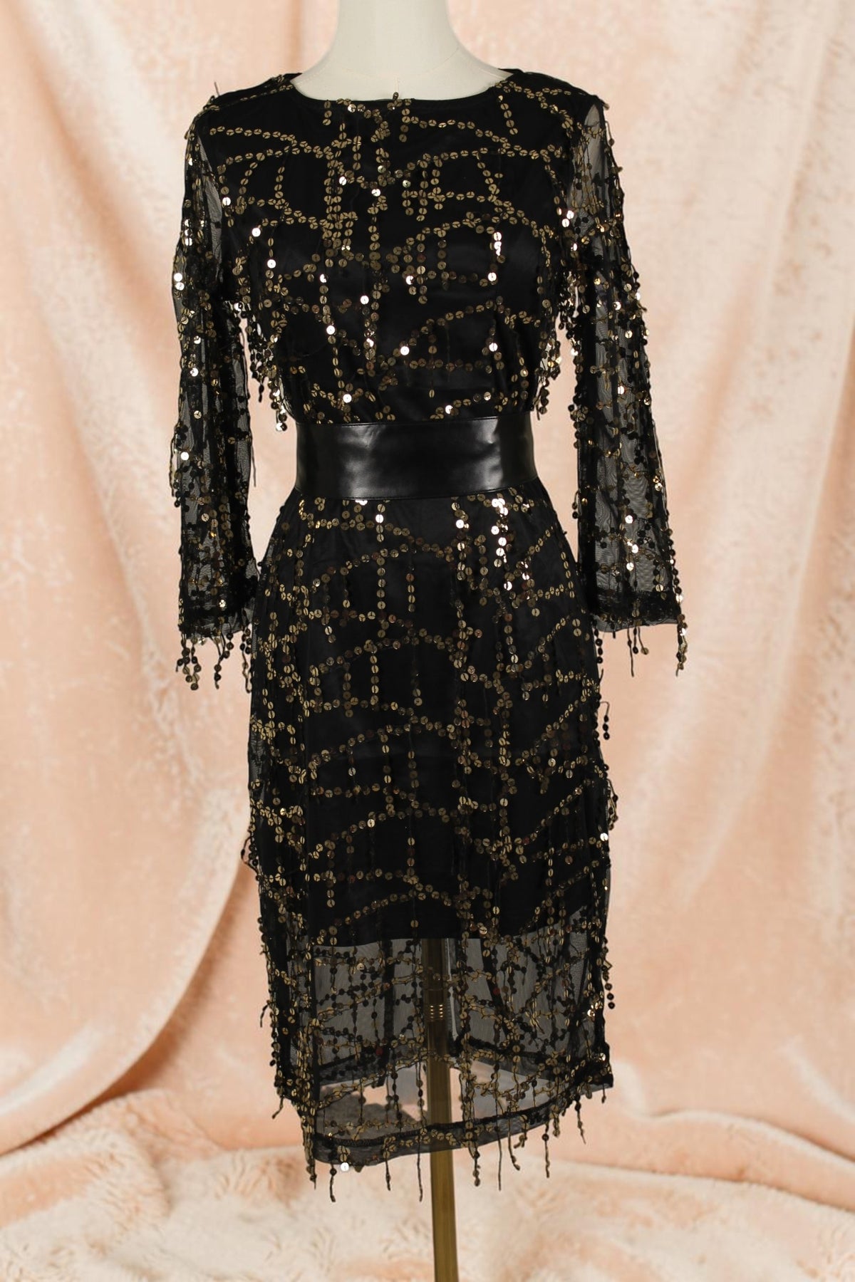 Black & Gold Sequin Party Dress