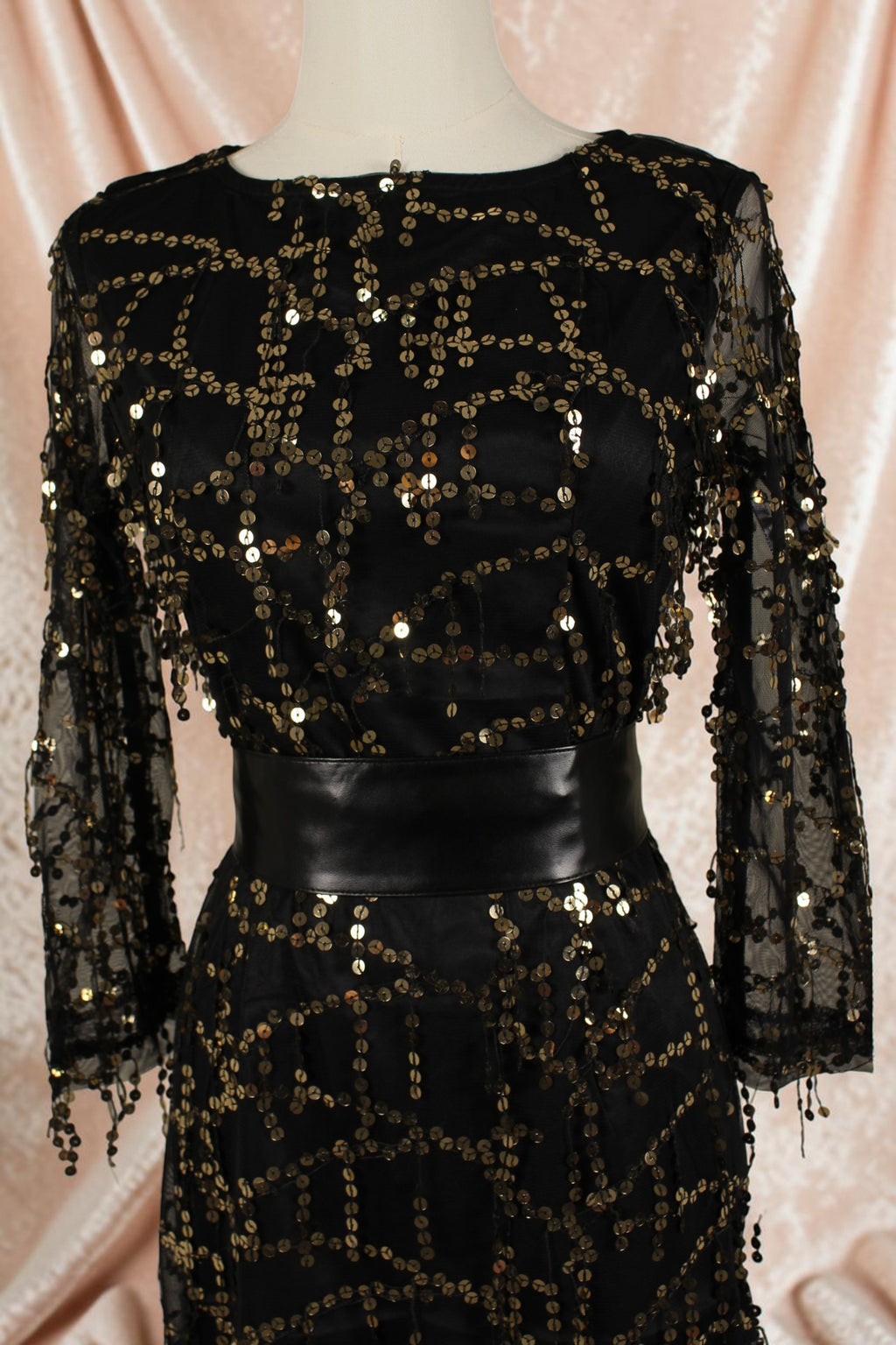 Black & Gold Sequin Party Dress